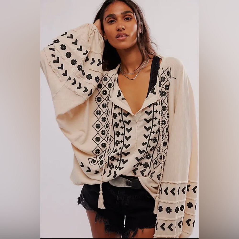 Free People Savannah Embroidered Top Small